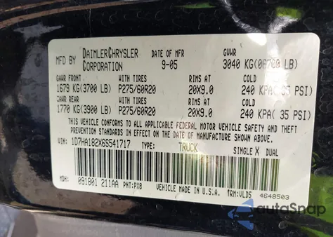 2006 Dodge Ram 1500 Laramie from USA, damaged, VIN 1D7HA182X6S541717